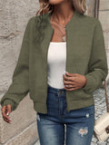 Women's Solid Color Geometry Print Zip Up Baseball Collar Coat