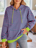 Women's Contrast Color Stripe Long Sleeve Hooded Sweatshirts