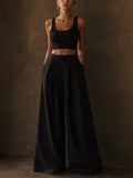 Women's Stylish High Waist Pleated Wide Leg Palazzo Office Pants