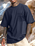 Men's Loose Solid Color Pockets Round Neck T-Shirts