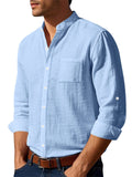 Men's Causal Linen Solid Color Pocket Long Sleeve Shirts