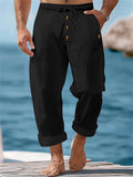 Mens' Casual Solid Color Cotton Linen Drawstring Pants