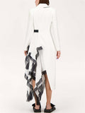 Women's White Long Sleeve Asymmetric Patchwork Suit Coat