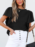 Women's Round Neck Solid Color Striped Lotus Sleeve Shirts