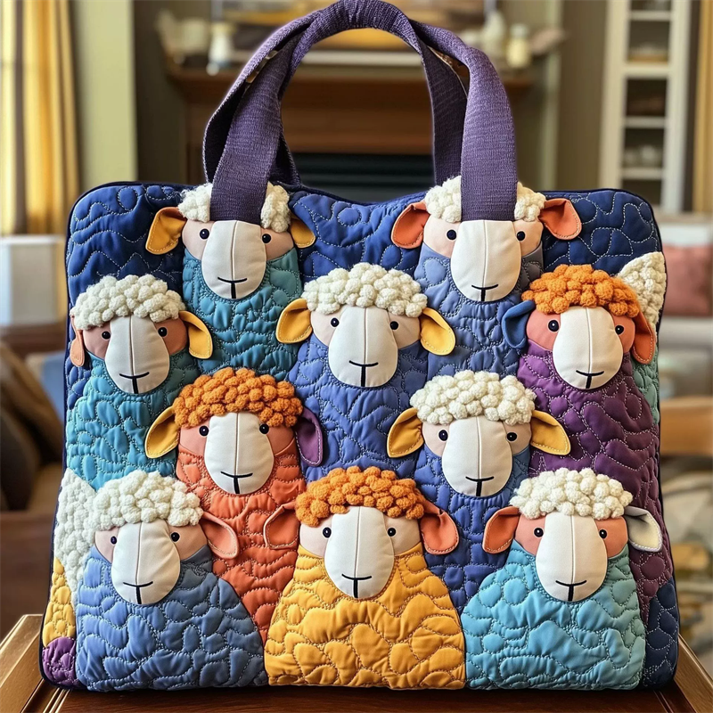 Cute Colorful Cartoon Sheep Pattern Quilted Tote Bag