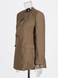 Women OL Style Long Sleeve Coffee O-Neck Suit Jacket