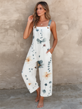 Women's Summer Retro Printed Sleeveless Casual Strappy Jumpsuits