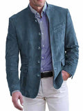 Men's Single Breasted Stand Collar Suede-Like Casual Blazer