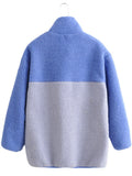 Women's Trendy Contrast Color Simple Zip Up Fleece Coat