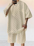 Loose Sporty Short Sleeve Jacquard Plaid Outfits for Men