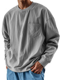Men's Casual Solid Color Pockets Long Sleeve T-Shirts