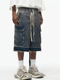 Men's Loose Fit Vintage Cargo Denim Shorts with Multi Pocket
