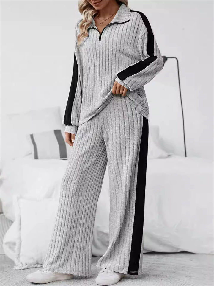 Autumn Gray C‌omfy Knit Striped Lounge Set for Women‌