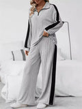 Autumn Gray C‌omfy Knit Striped Lounge Set for Women‌