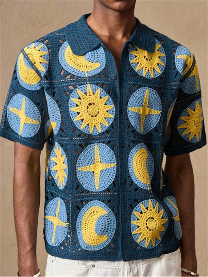 Men's Summer Trendy Hollow Crocheted Short Sleeve Knitted Shirts