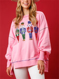 Women's Cute Christmas Sweatshirt with Sequin Deco