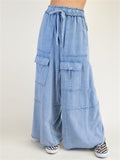 Women's High Waist Casual Pockets Cargo Wide Leg Pants