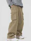 Men's Casual Streetwear Mid-Waist Loose Fit Multi-Pocket Cargo Trousers