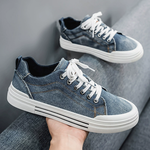 Men's Casual Trendy Lace Up Distressed Canvas Flats Shoes
