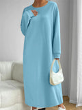 Women's Autumn Solid Color Simple Round Neck Long Sweatshirts Dress