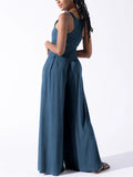 Elegant Square Neck Sleeveless Wide Leg Jumpsuit for Women