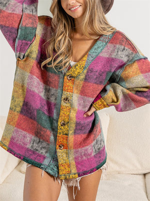 Fashion Long Sleeve Colorful Plaid Coats for Women