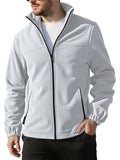Men's Simple Casual Solid Color Zipper Stand Collar Fleece Coats