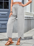 Women's Solid Color Casual Elastic Waist Cropped Pants