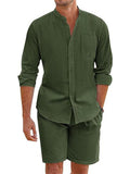 Men's Comfy Short Sleeved Button Up Beach Linen Set
