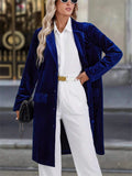 Women's Loose Fit Velvet Trench Coat Long Sleeve Single-Breasted Outerwear