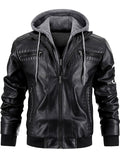 Men's Retro Streetwear Faux Leather Drawstring Thermal Lined Hooded Coats