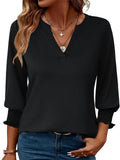 Women's Casual Print 3/4 Sleeve V Neck Shirts