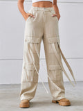 Women's Retro Denim Ribbon Design Multi-Pocket Cargo Jeans