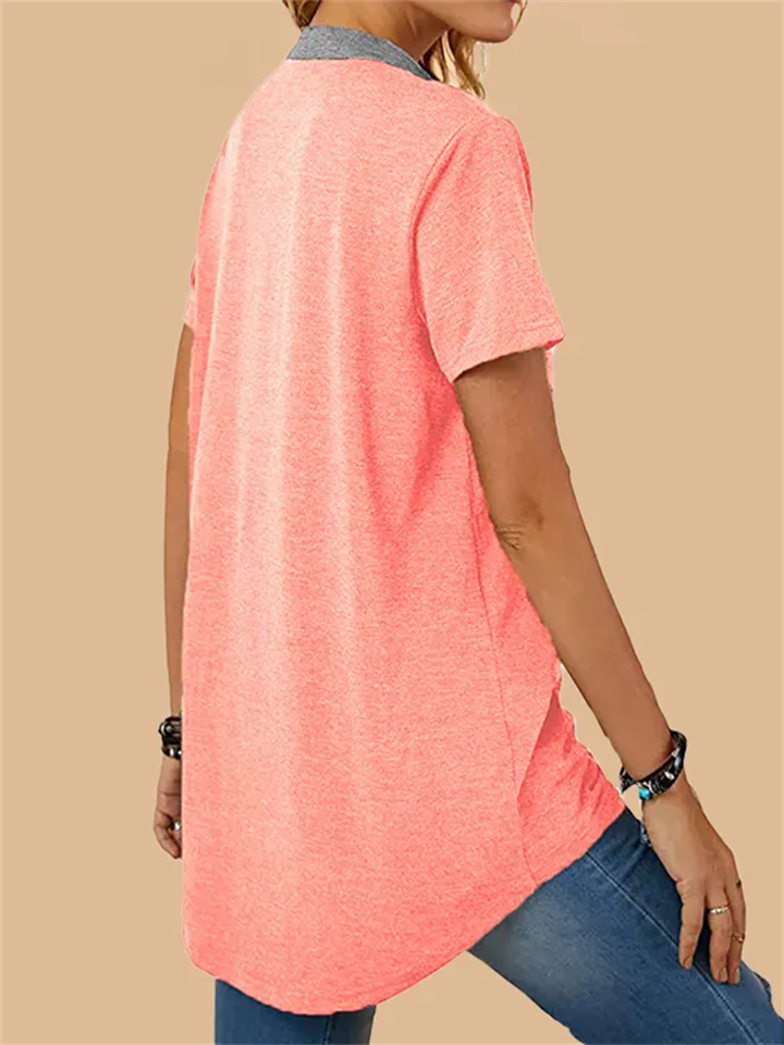 Stylish Patchwork Pocket Button T-shirt for Ladies