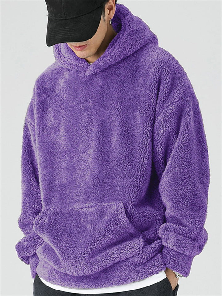 Men's Autumn Coral Fleece Solid Color Long Sleeve Hoodie