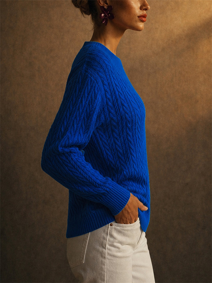 Women Macaron Color Soft Crewneck Pullover Cable Knit Sweaters