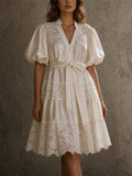 Women Shimmer Puff Sleeve Smocked Wedding Guest Dress