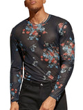 Men's Stretchy Floral Mesh Sheer Shirts