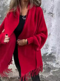 Women's Autumn Solid Color Soft Cardigan Cloak with Fringe Decor
