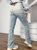 Women's Hip-Hop Raw Edge Mid-Rise Skinny Stacked Jeans