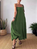 Solid Color Tiered Pleated Spaghetti Strap Dress for Ladies