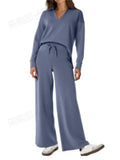 Women's Autumn Casual V Neck Lapel Long Sleeve Solid Color Outfit