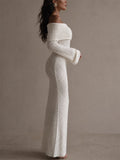Women's Off Shoulder Long Sleeve Textured Knit Beach Maxi Dress