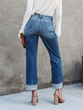 Women's Chic Irregular Waist Slim Fit Blue Jeans