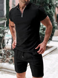 Sporty Short Sleeved Polo Collar Outfits for Men
