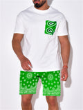 Men's Paisley Print Casual Short Sleeve Shirt Shorts Sets