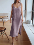 Casual Simple Women's Hem Split Sleeveless Cami Dresses
