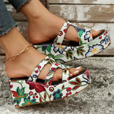 Floral Embroidery Wedge Heel Fashion Slippers for Lady
