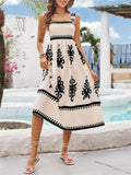 Women's Holiday Style Contrast Color Print Square Strap Dress