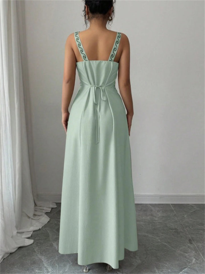 Women's Elegant Boho FloraL Print Tie Back Slit Summer Dress